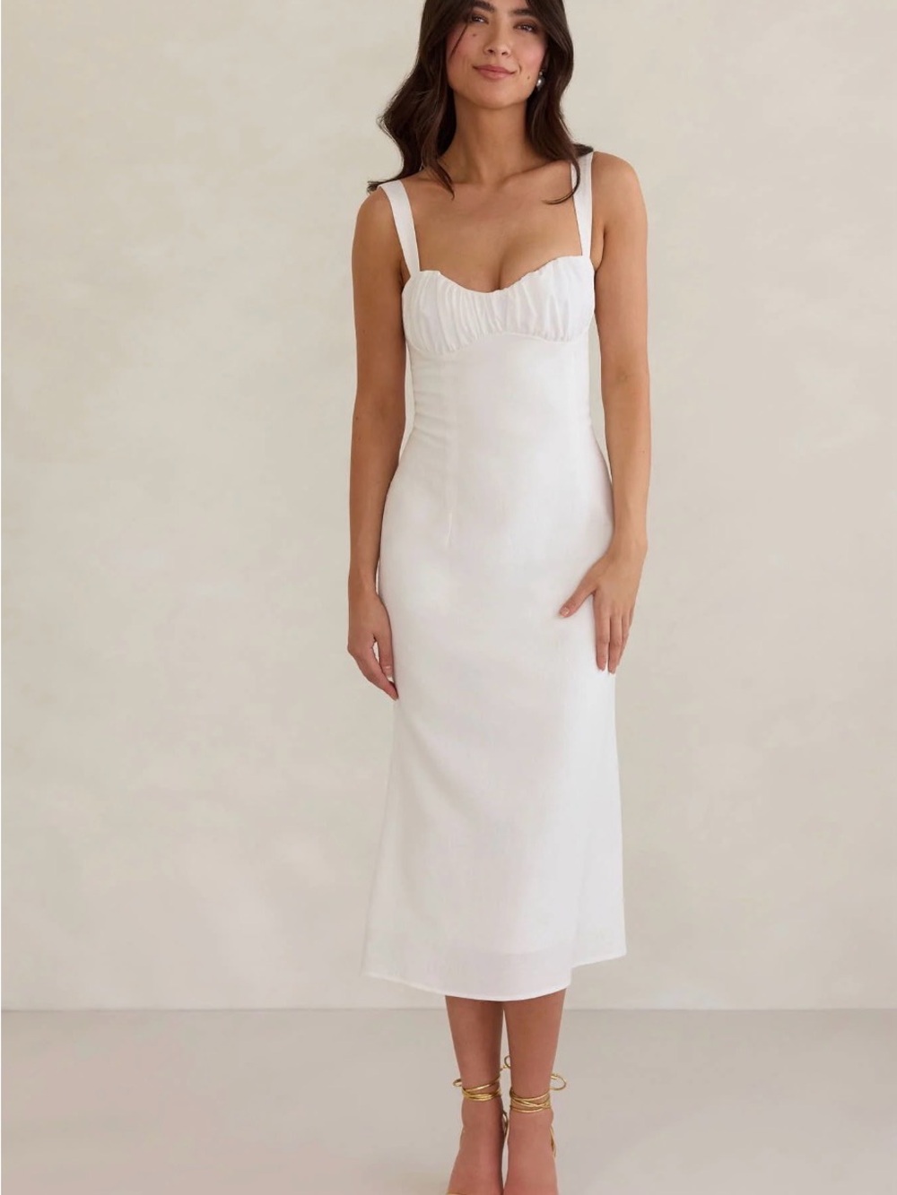 Park & Fifth Ivory Midi Slip Dress with Sweetheart Bust